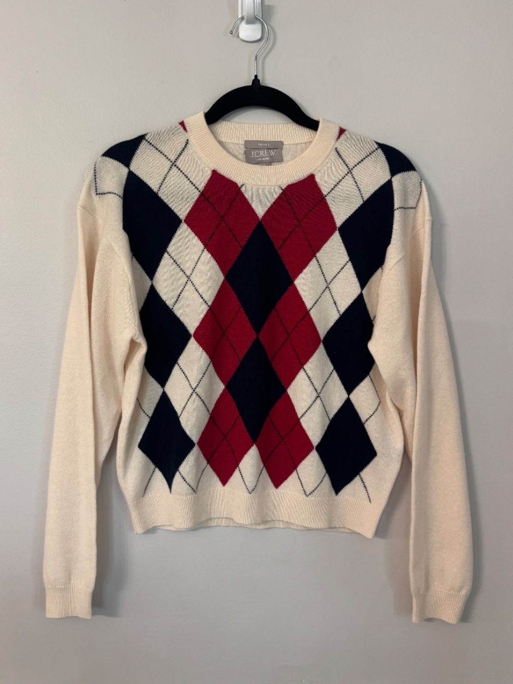 J. Crew Women's Relaxed Perfect Cashmere Crewneck Sweater in Argyle Sz S NWT - Picture 2 of 8